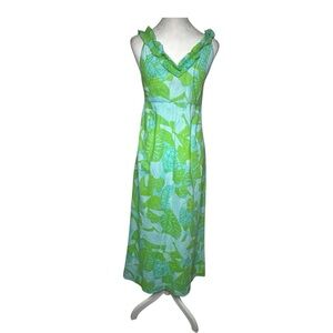 Lilly‎ Pulitzer Women's Sleeveless Leafy Green & Turquoise Maxi Dress Size 2
